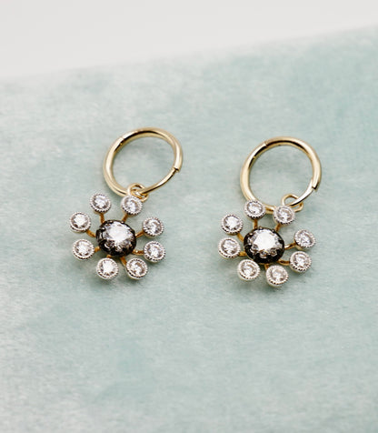 Moissanite and Gold Dandelion Hoop Earrings, view 5