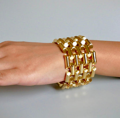 Vintage Retro Wide Gold Link Tube Bracelet, view 9