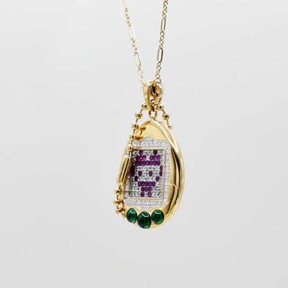 Pet Egg Pendant with Moissanites and Gemstones on Ball Chain, 18K Gold Filled, view 12