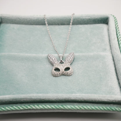 Rabbit Mask Pendant with Pave Moissanites or Diamonds, 18K Gold, view 4