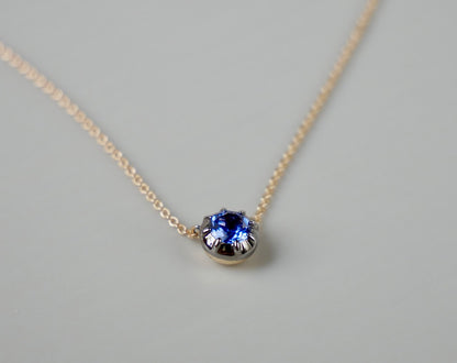 Round Lab Sapphire Georgian Victorian Gold Necklace, 18K Gold, view 5
