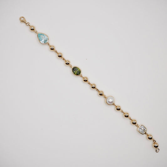 Mixed Gemstone Ball Chain Bracelet, 14K Gold, view 2