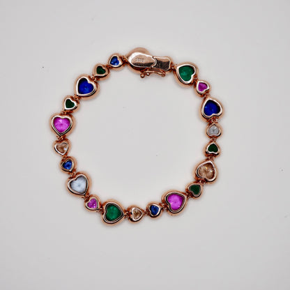 Rainbow Heart Tennis Bracelet in 18K Gold Filled or 14K/18K Solid Gold, view 3