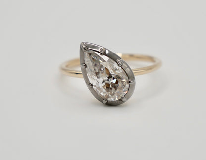 Georgian Victorian Tilted Pear Ring, Lab Diamond or Moissanite, 14K Gold, view 8