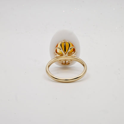 Natural Citrine Porcelain Egg Ring, 14K Gold, view 3