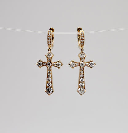 Gothic Cross Earrings, 14K Gold, view 4