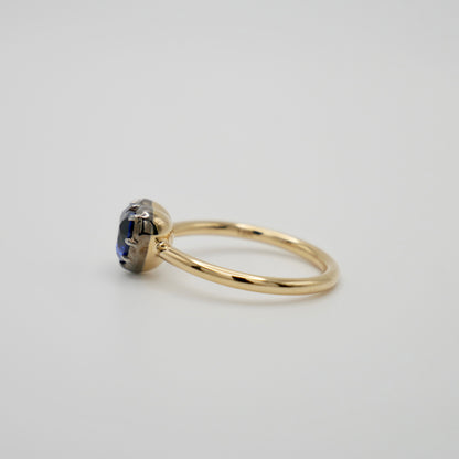 Georgian Victorian Heart Shaped Sapphire and Gold Collet Button Back Ring, view 3