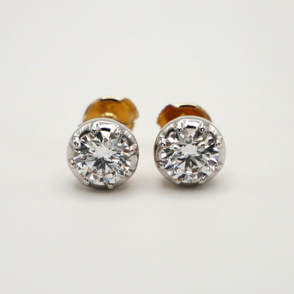 Georgian Victorian Round Lab Diamond Stud Earrings