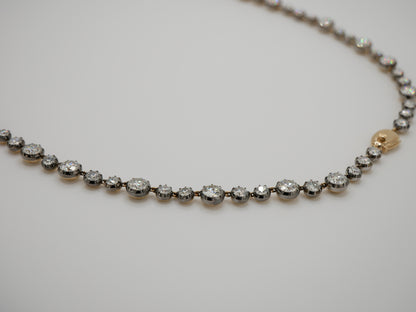 Georgian Victorian Riviere Collet Button Back Diamond or Moissanite Tennis Necklace, 21 Ct, view 4