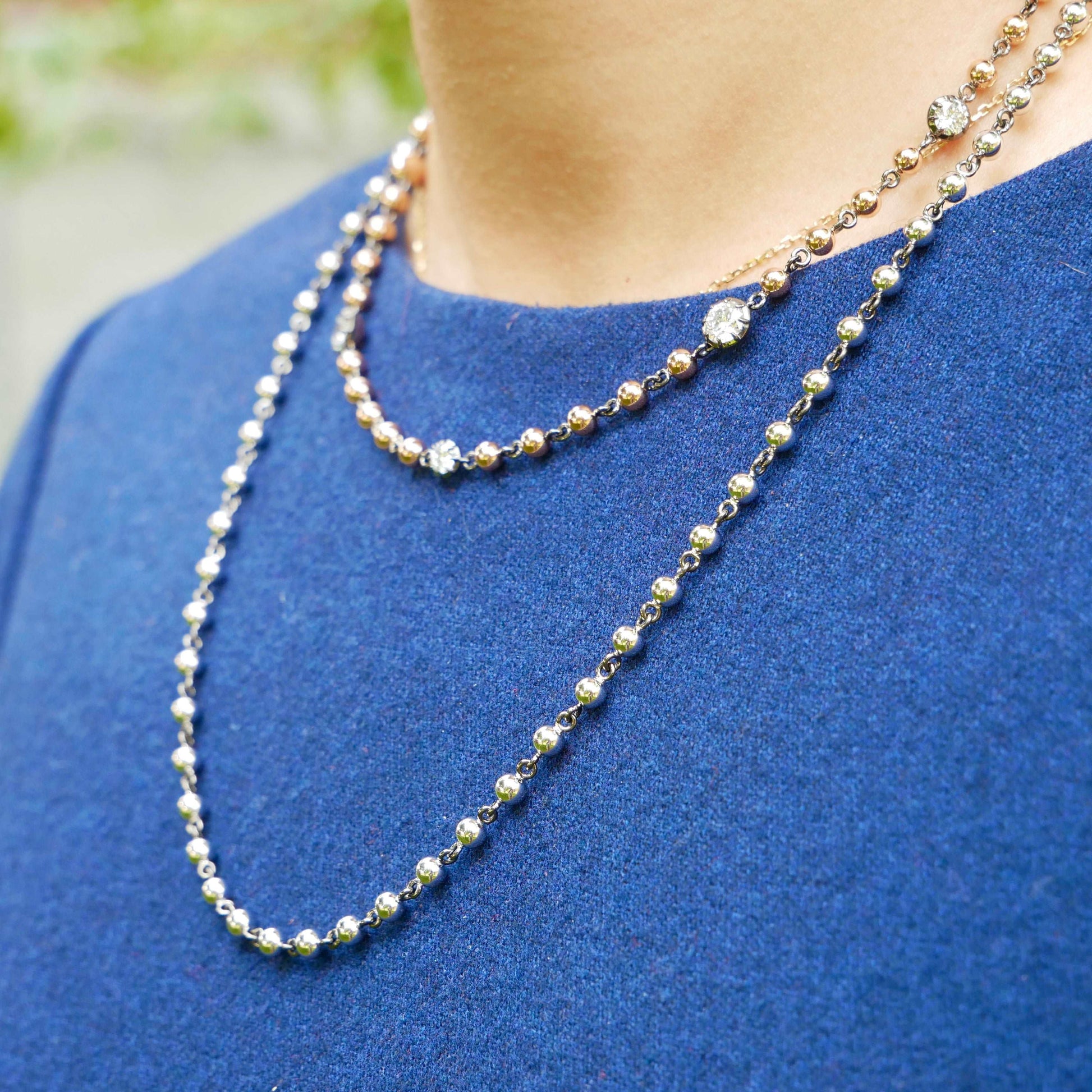 Georgian Victorian Art Deco Ball Sphere Chain Necklace, 4 mm, view 15