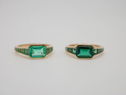 Caliber Step Cut Lab Grown Colombian Emerald Ring, view 7
