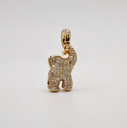 Pave Diamond Medium Elephant Pendant Charm, 18K Yellow Gold, view 3