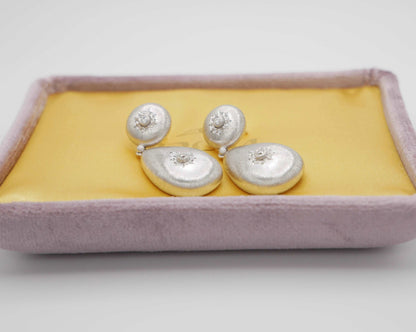Silk Engraved Diamond Pendant Stud Earrings, 18K Gold, view 4
