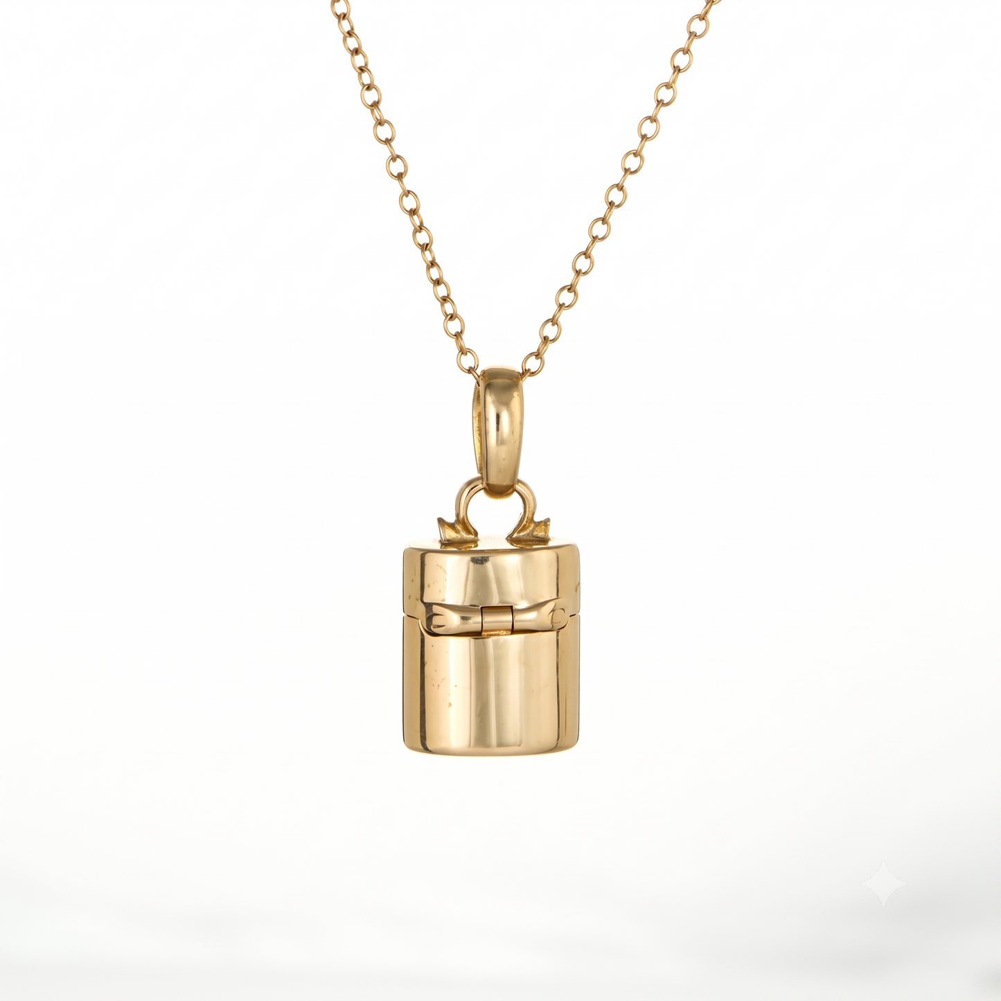 Vintage Style Pill Box Pendant Necklace with Green Tourmaline in 14K or 18K Gold