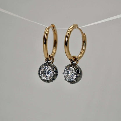 Custom Round Georgian Victorian Earrings, Lab Diamond or Moissanite