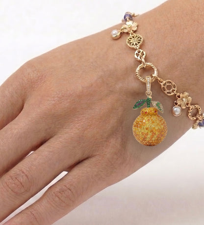 Jeju Tangerine Pendant Charm Pavé Sapphire Emerald Moissanite, view 3