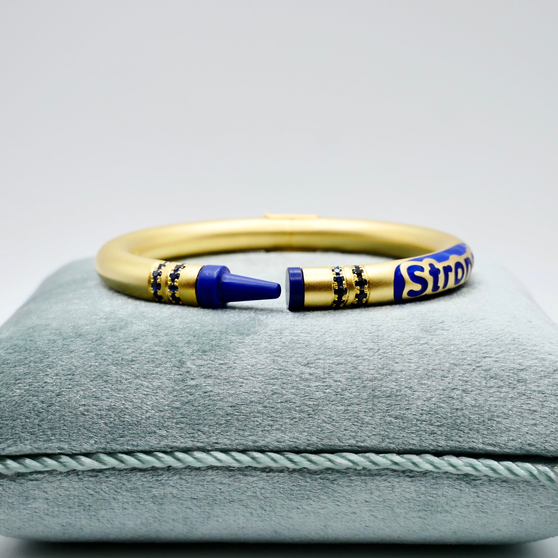 Customizable Crayon Bracelet in 18K Gold Filled with Blue Lapis and Blue Moissanites | Nadine Ghosn style | Drake jewelry | Justin Bieber jewelry | Beyonce jewelry | novelty fun fine jewelry | by Disco Marshmallow
