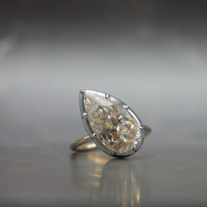 Georgian Victorian Tilted Pear Moissanite Ring Button Collet Setting, 18K Gold