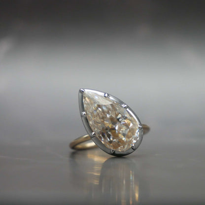 Georgian Victorian Tilted Pear Moissanite Ring Button Collet Setting, 18K Gold
