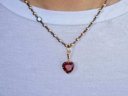 Georgian Victorian Ball Chain Heart Ruby Pendant, 18K Gold, view 7