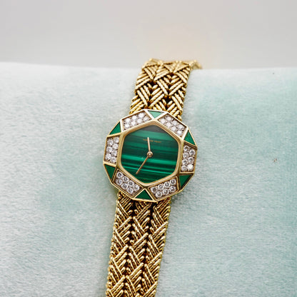 Vintage Audemars Piguet Ladies Watch Gold Malachite Diamond 1970s Manual Wind Luxury Swiss, 18K Gold