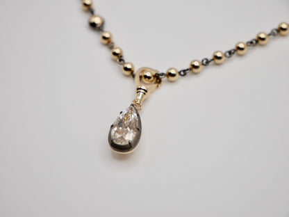 Georgian Victorian Ball Chain Elongated Pear Moissanite or Diamond Pendant, 14K Gold, view 2