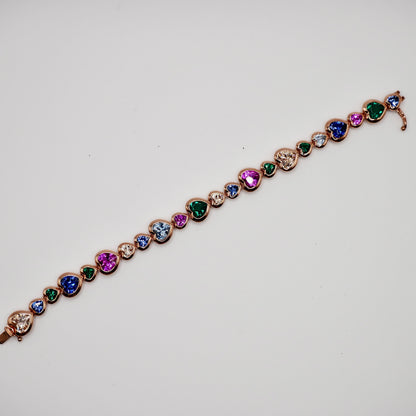 Rainbow Heart Tennis Bracelet in 18K Gold Filled or 14K/18K Solid Gold, view 7