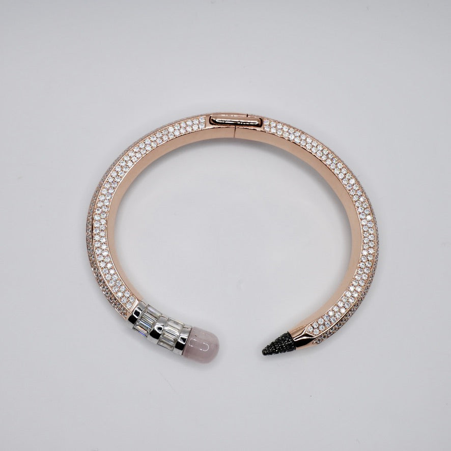 Pave Pencil Bangle with Moissanite and Pink Nephrite