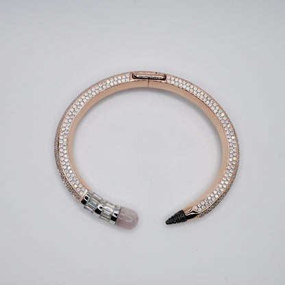 Pave Pencil Bangle with Moissanite and Pink Nephrite