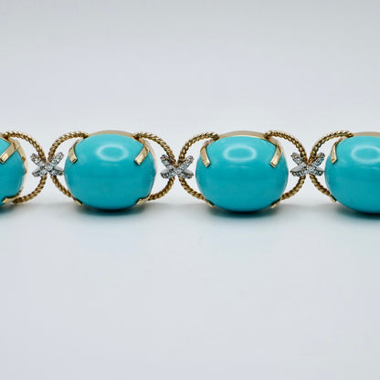 Pebble Cabochon Sicilian Turquoise and Moissanite Rope Bracelet, view 3