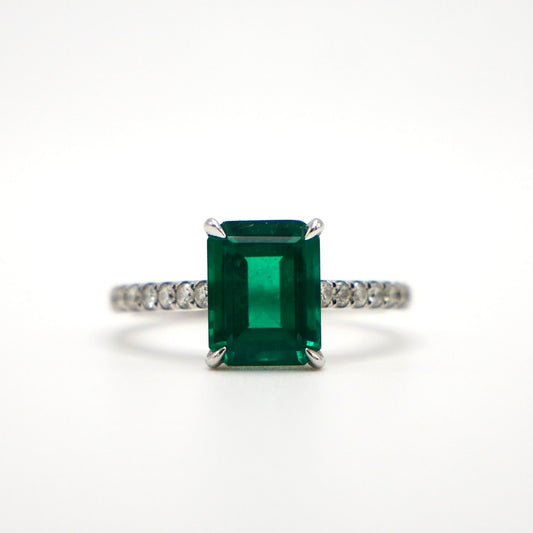 2.5 Carat Emerald Diamond Solitaire Ring in 18K White Gold