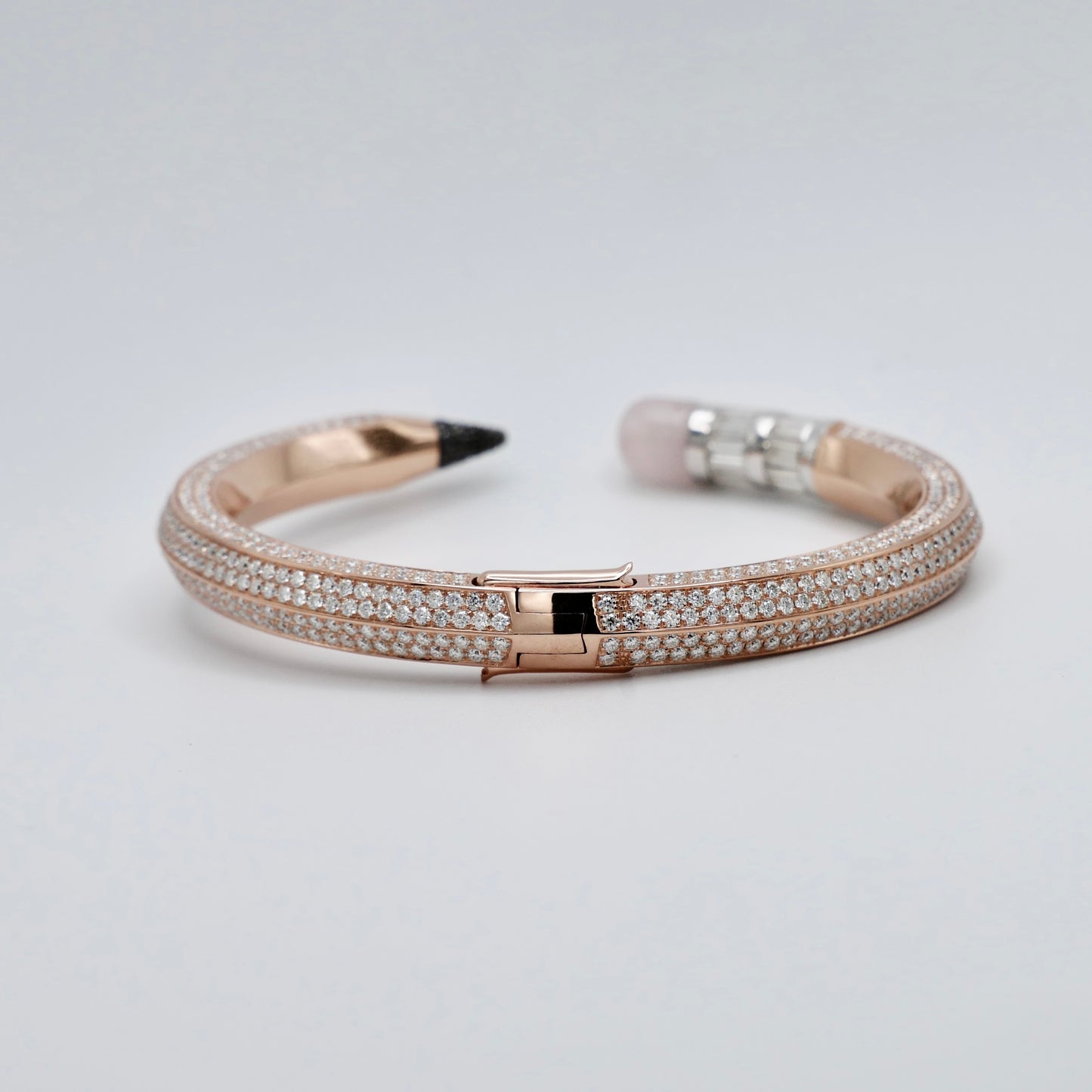 Pave Pencil Bangle with Moissanite and Pink Nephrite