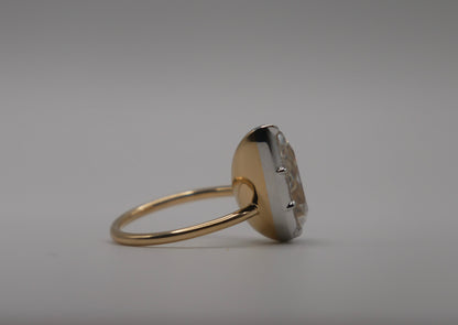 Georgian Victorian Tilted Pear Moissanite Ring Button Collet Setting, 18K Gold, view 6