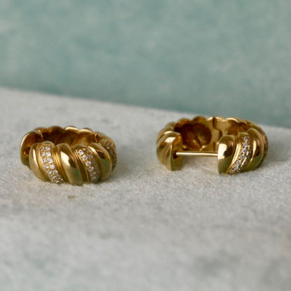 Diamond Croissant Huggies or Hoops, 18K Gold