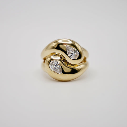 Moi et Toi Double Pear Shaped Wrap Ring, 18K Yellow Gold, view 2