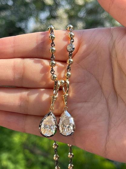 Georgian Victorian Moissanite Pear Art Deco Ball Chain Pendant, view 8