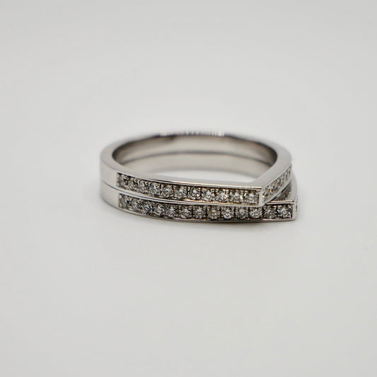 Geometric Double Band Diamond Ring in 18K White Gold with Lab Grown Diamonds