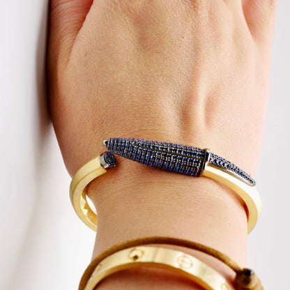 Pen Bangle with Lab Grown Blue Sapphire Pavé, 18K Yellow Gold Filled, view 5