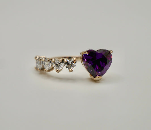 18K Gold Floating Heart Ring with Purple Sapphire, Diamonds, or Moissanites | by Disco Marshmallow | Repossi style | Rihanna jewelry | Bella Hadid jewelry | floating diamond