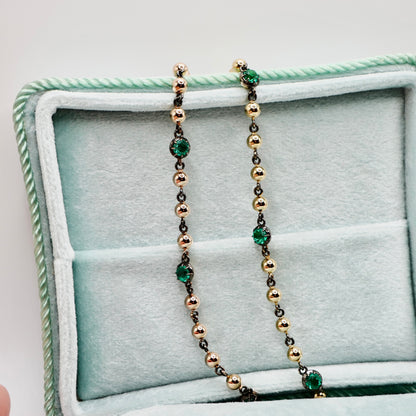 Ball Chain Georgian Bracelet with 1 Ct of Round Emeralds, view 2