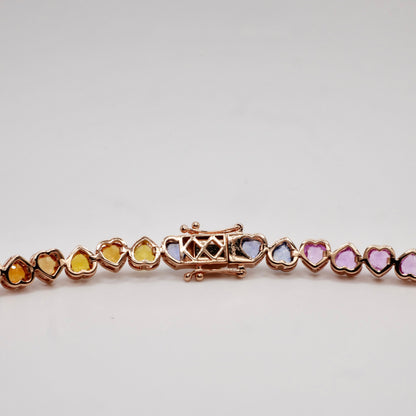 Multi Rainbow Heart Sapphire Tennis Choker Necklace, view 5