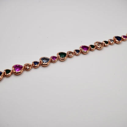 Rainbow Heart Tennis Bracelet in 18K Gold Filled or 14K/18K Solid Gold, view 5