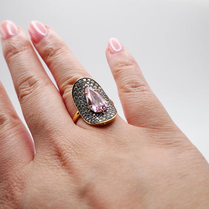Pink Pear Moissanite Cocktail Ring, 18K Gold Filled, view 7