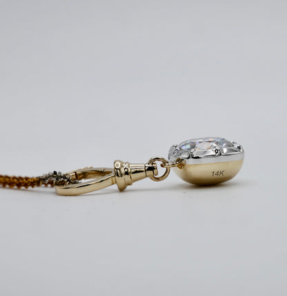 Georgian Victorian Ball Chain Cushion Lab Diamond or Moissanite Pendant, view 4