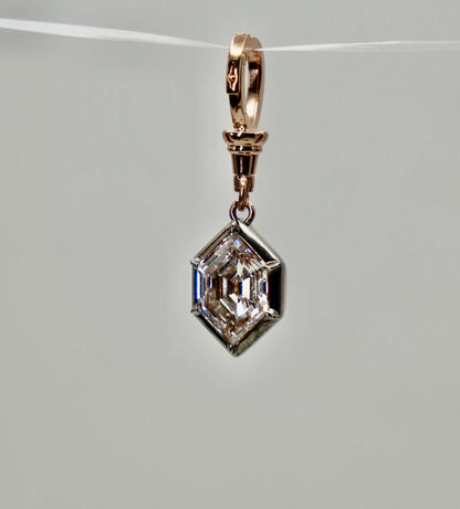 Georgian Victorian Ball Chain Hexagon Lab Diamond or Moissanite Pendant, 18K Gold, view 4