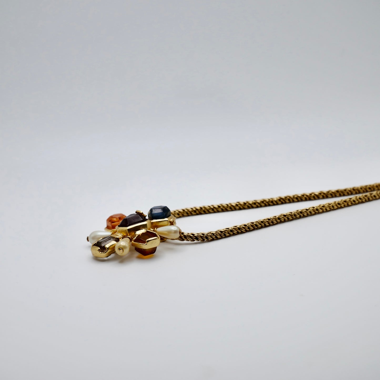 Vintage Chanel Gripoix poured glass Byzantine cross pendant necklace, view 3