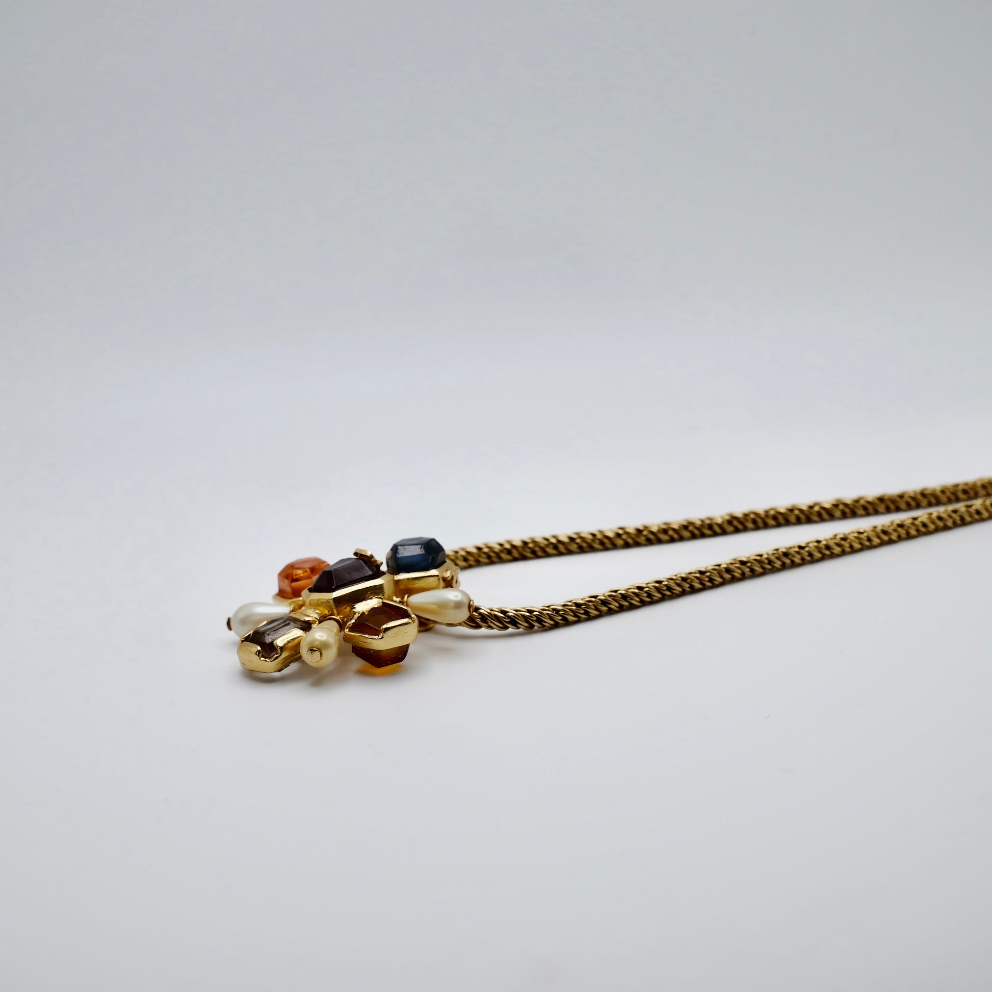 Vintage Chanel Gripoix poured glass Byzantine cross pendant necklace, view 3