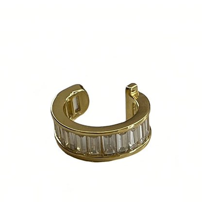 Emerald Cut Pave Moissanite Ear Cuff, 14K Gold