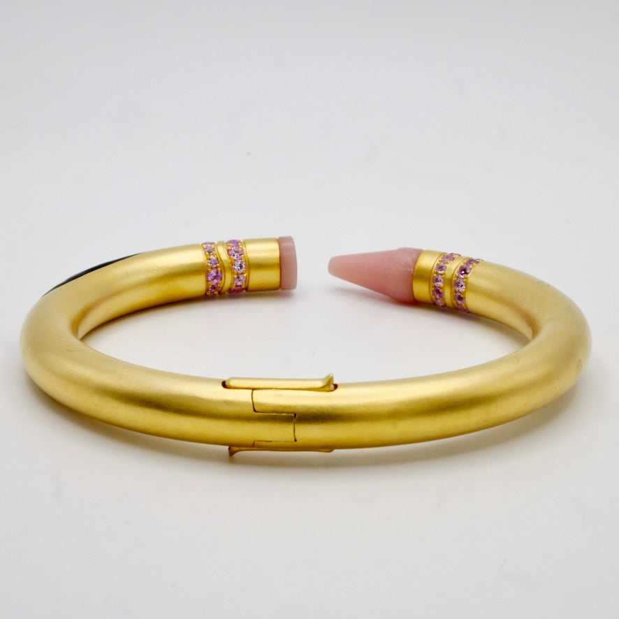 Customizable Crayon Bracelet in 18K Gold Filled with Pink Coral and Pink Moissanites | Nadine Ghosn style | Drake jewelry | Justin Bieber jewelry | Beyonce jewelry | novelty fun fine jewelry | by Disco Marshmallow