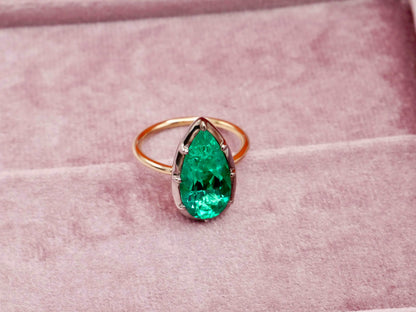 Georgian Victorian Pear Emerald Ring Setting, 14K Gold, view 3
